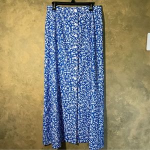 Vintage Abstract Geometric Maxi Skirt Blue White Button Down Maximalist M